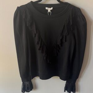 Estellina Black Sweatshirt with Lace Details